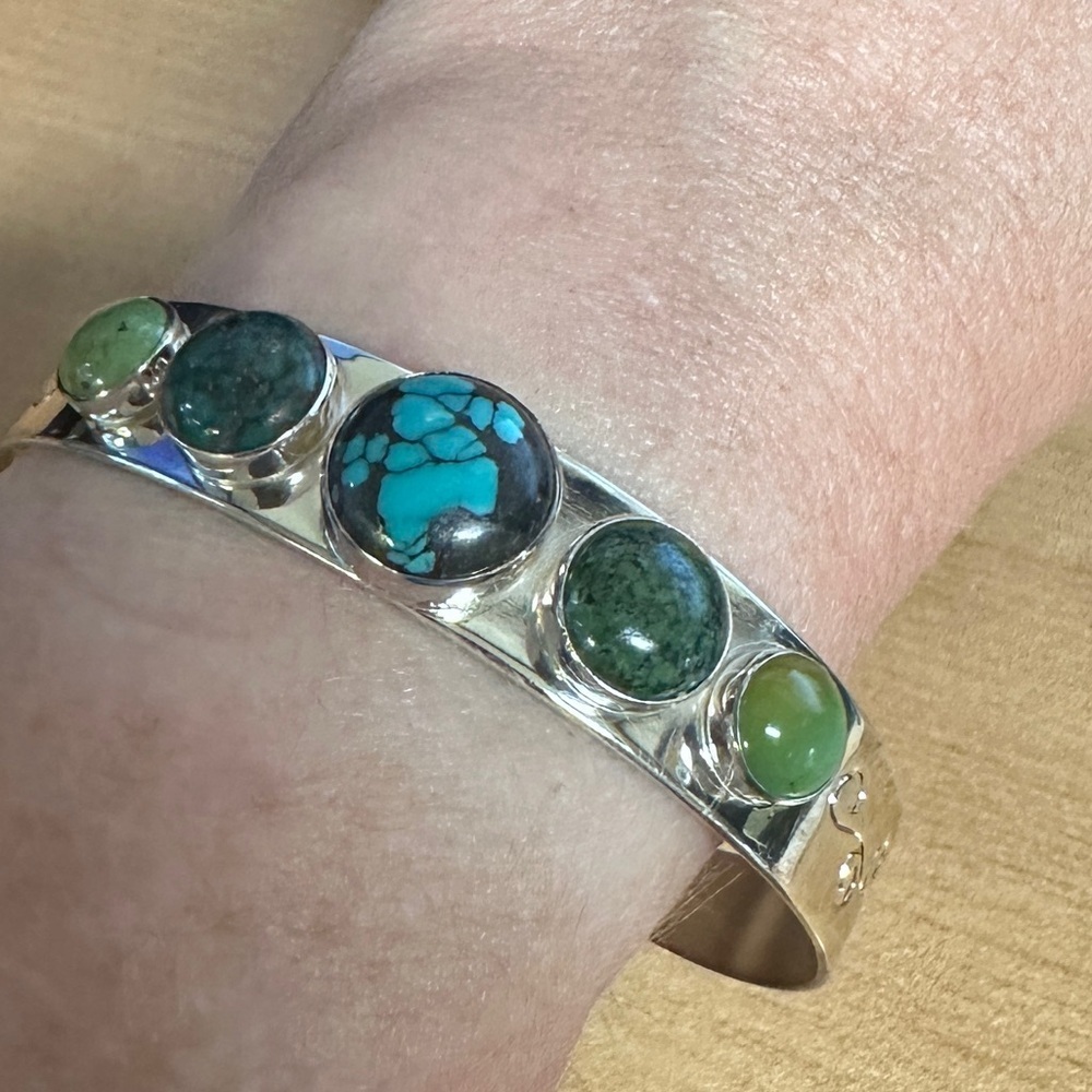 Multi stone & sterling silver cuff bracelet by Jay King - Picture 5 of 12